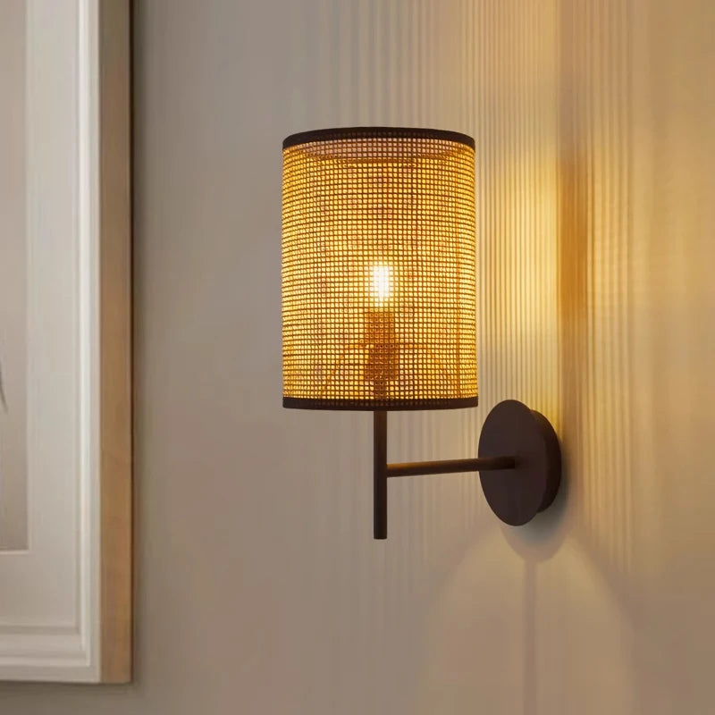 applique murale style wabi sabi japonais vintage en rotin fait main