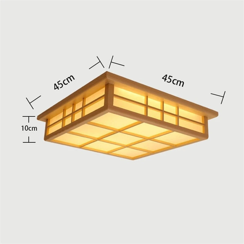 plafonnier carré en bois japonais led pour cuisine restaurant